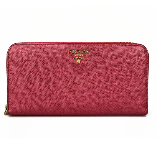 PRADA Long Wallet Purse 1ML506 Embossed leather pink Zip Around Safiano Women Used Authentic
