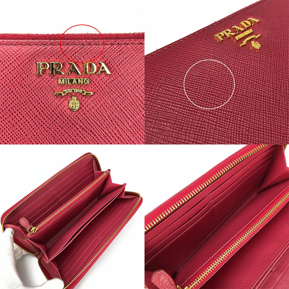 PRADA Long Wallet Purse 1ML506 Embossed leather pink Zip Around Safiano Women Used Authentic