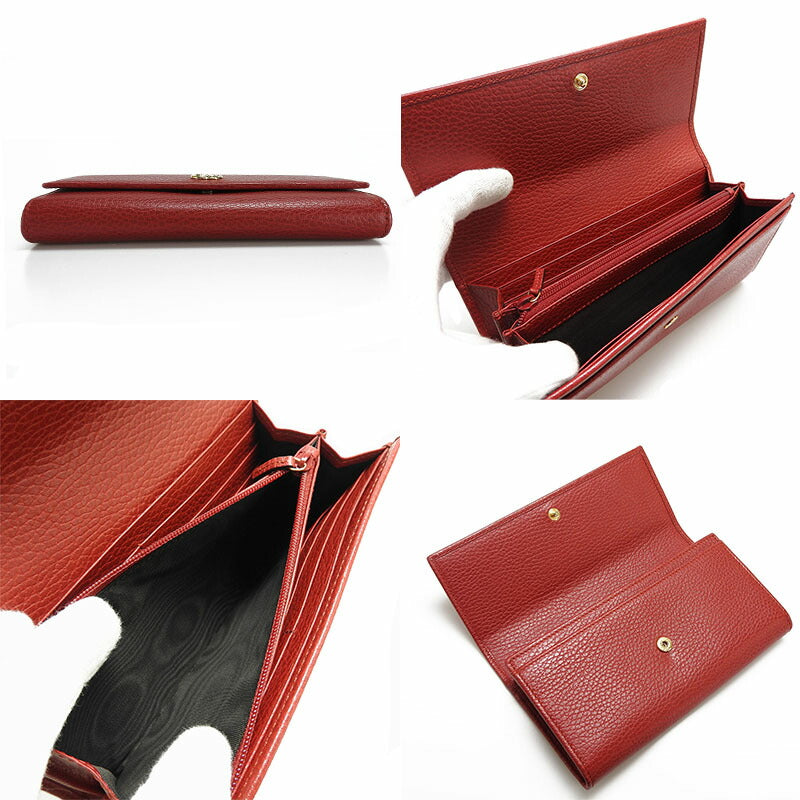 GUCCI Long Wallet Purse 456116 leather Red Petit GG Marmont Women Used Authentic