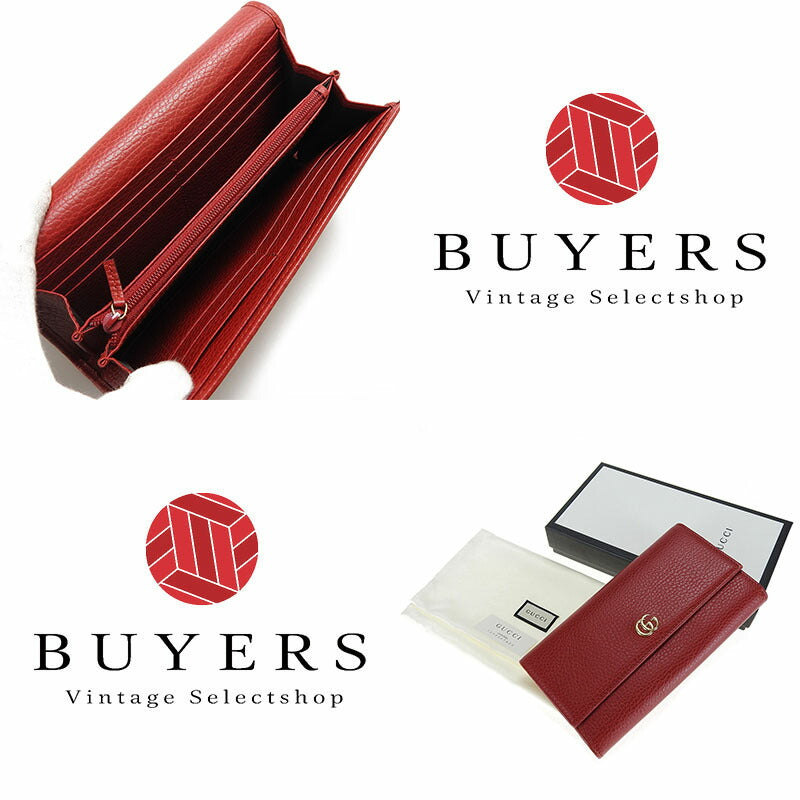 GUCCI Long Wallet Purse 456116 leather Red Petit GG Marmont Women Used Authentic