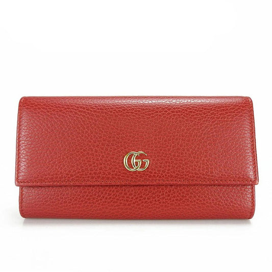 GUCCI Long Wallet Purse 456116 leather Red Petit GG Marmont Women Used Authentic