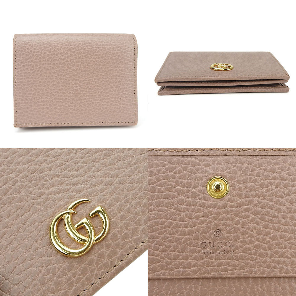 GUCCI Bifold Wallet 456126 leather beige GG Marmont Women Used Authentic