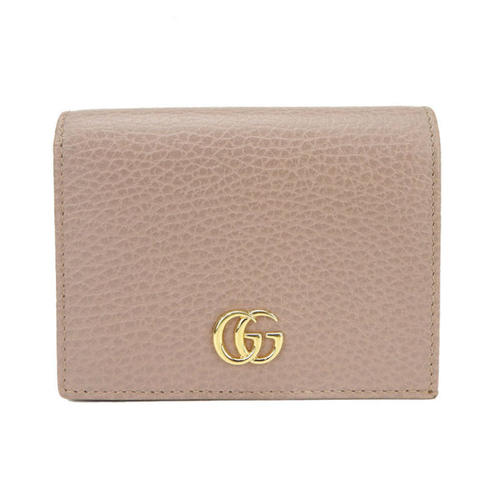 GUCCI Bifold Wallet 456126 leather beige GG Marmont Women Used Authentic