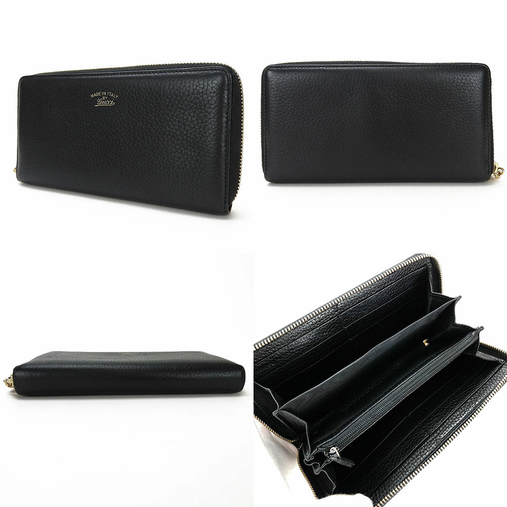 GUCCI Long Wallet Purse leather black Zip Around Women Used Authentic