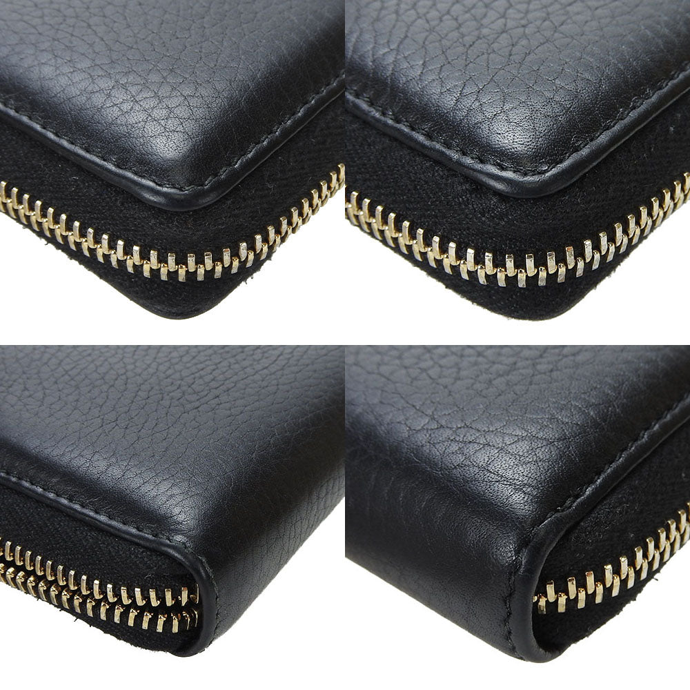 GUCCI Long Wallet Purse leather black Zip Around Women Used Authentic