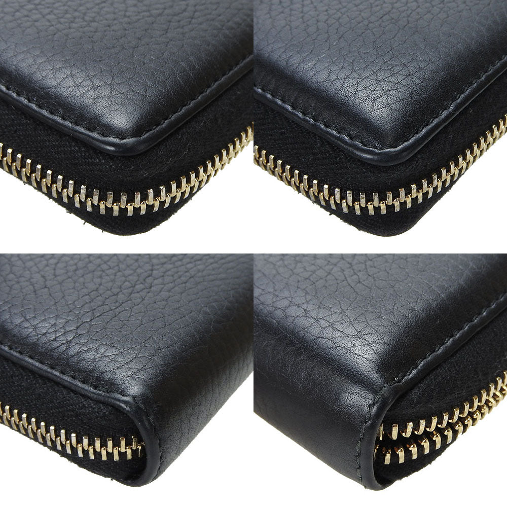 GUCCI Long Wallet Purse leather black Zip Around Women Used Authentic