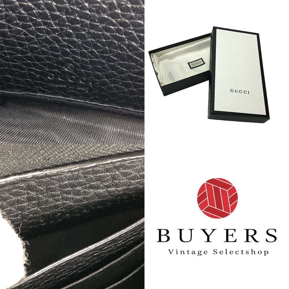 GUCCI Long Wallet Purse leather black Zip Around Women Used Authentic