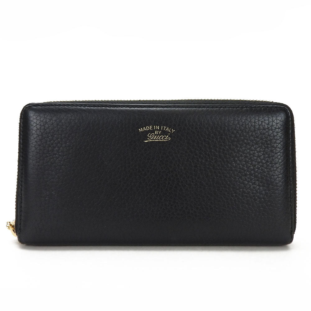 GUCCI Long Wallet Purse leather black Zip Around Women Used Authentic