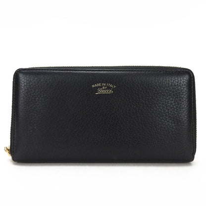 GUCCI Long Wallet Purse leather black Zip Around Women Used Authentic