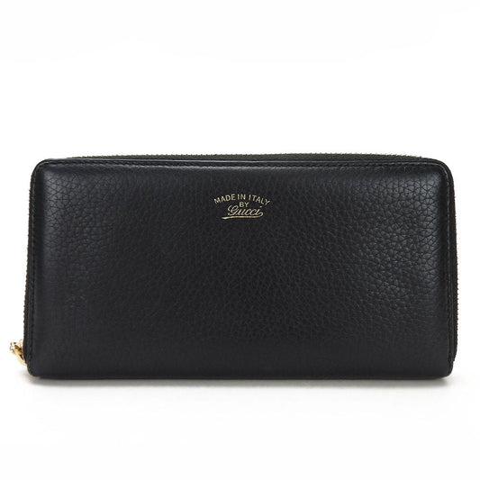 GUCCI Long Wallet Purse leather black Zip Around Women Used Authentic