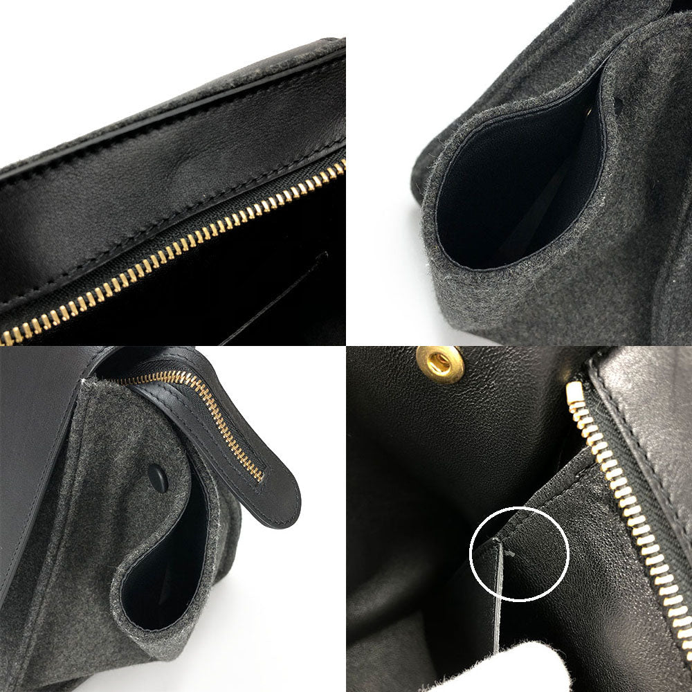 CELINE Handbag Leather, Wool black Trapeze Women Used Authentic