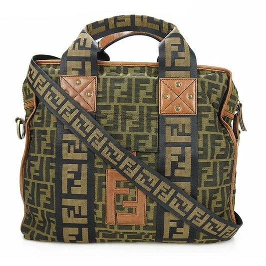 FENDI Handbag 7VA158 Canvas, Leather Brown Zucca Women Used Authentic