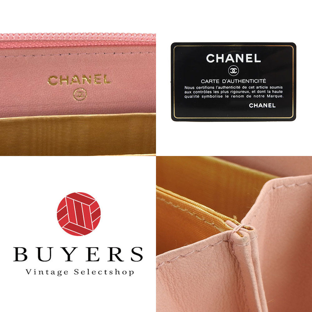 CHANEL Long Wallet Purse Caviar skin pink Women Used Authentic