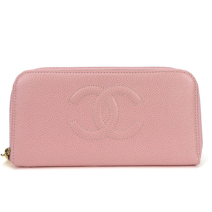 CHANEL Long Wallet Purse Caviar skin pink Women Used Authentic