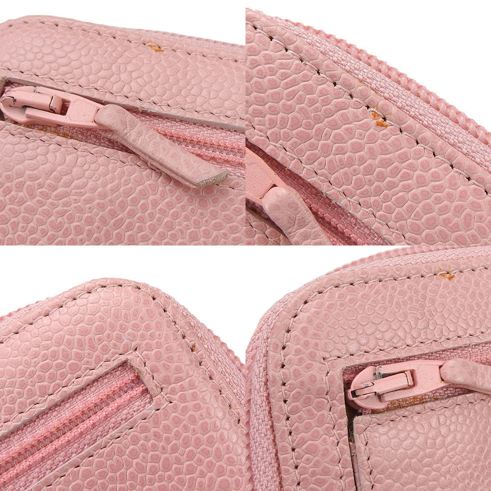 CHANEL Long Wallet Purse Caviar skin pink Women Used Authentic
