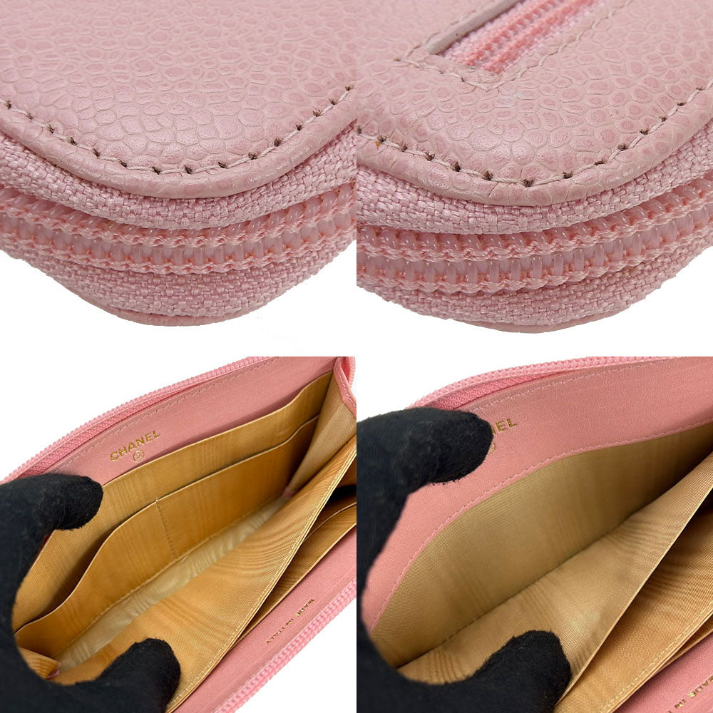 CHANEL Long Wallet Purse Caviar skin pink Women Used Authentic
