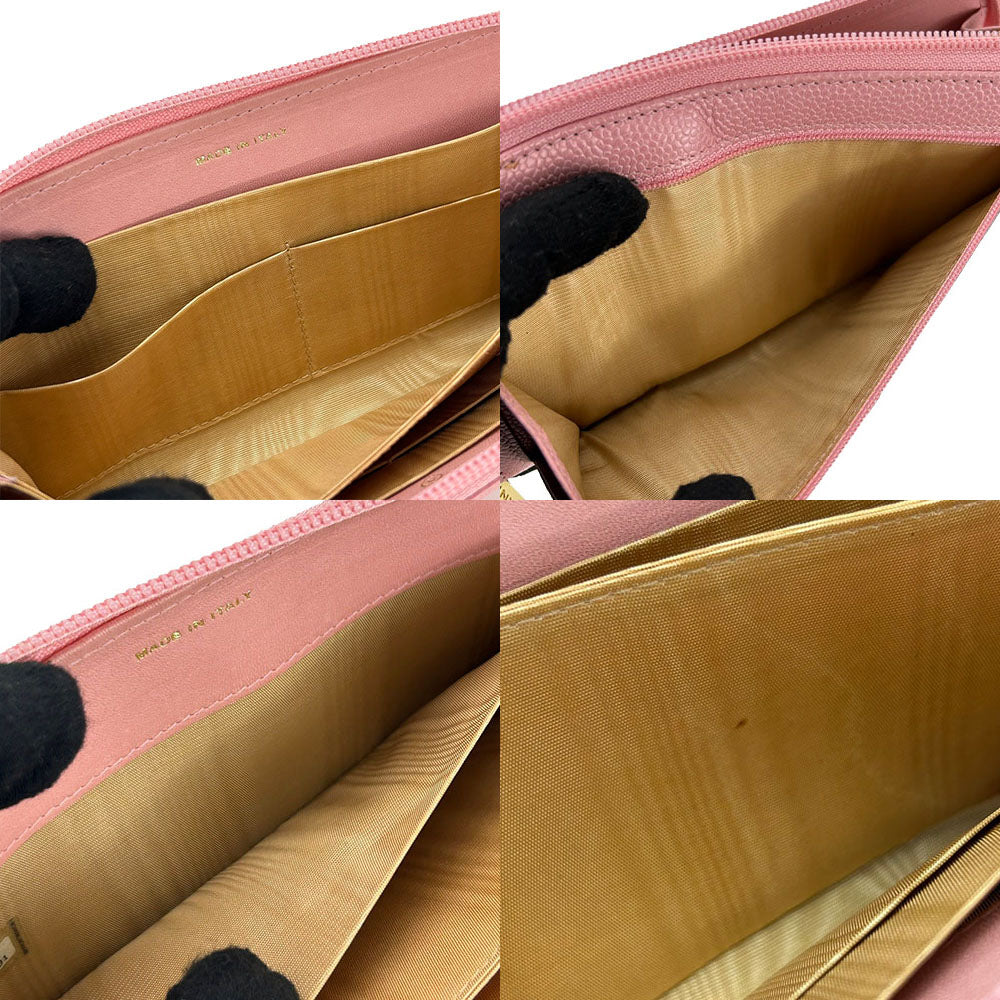 CHANEL Long Wallet Purse Caviar skin pink Women Used Authentic