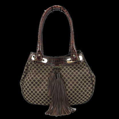 CELINE Tote Bag Canvas, Leather Brown Women Used Authentic