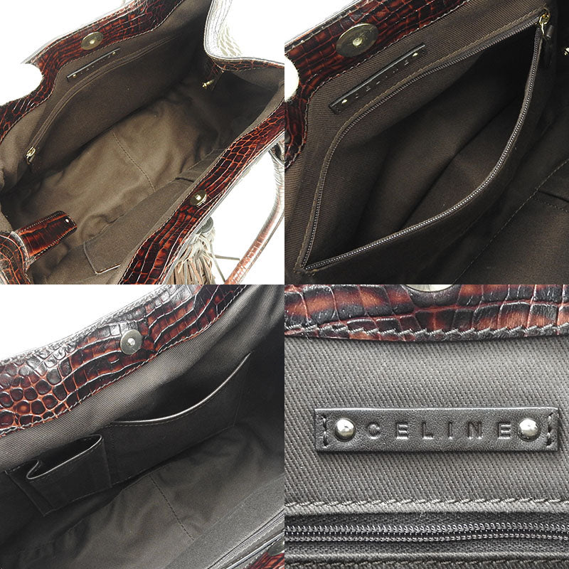 CELINE Tote Bag Canvas, Leather Brown Women Used Authentic