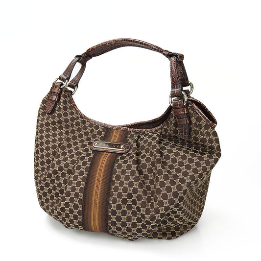 CELINE Shoulder Bag Canvas, Leather Brown Women Used Authentic