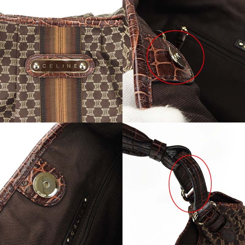 CELINE Shoulder Bag Canvas, Leather Brown Women Used Authentic