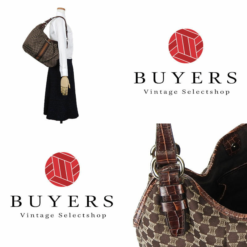 CELINE Shoulder Bag Canvas, Leather Brown Women Used Authentic