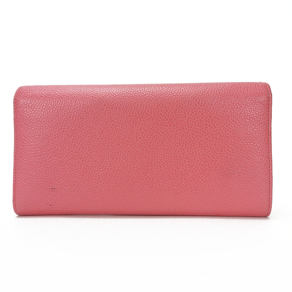 CHANEL Long Wallet Purse Caviar skin pink COCO Mark Women Used Authentic