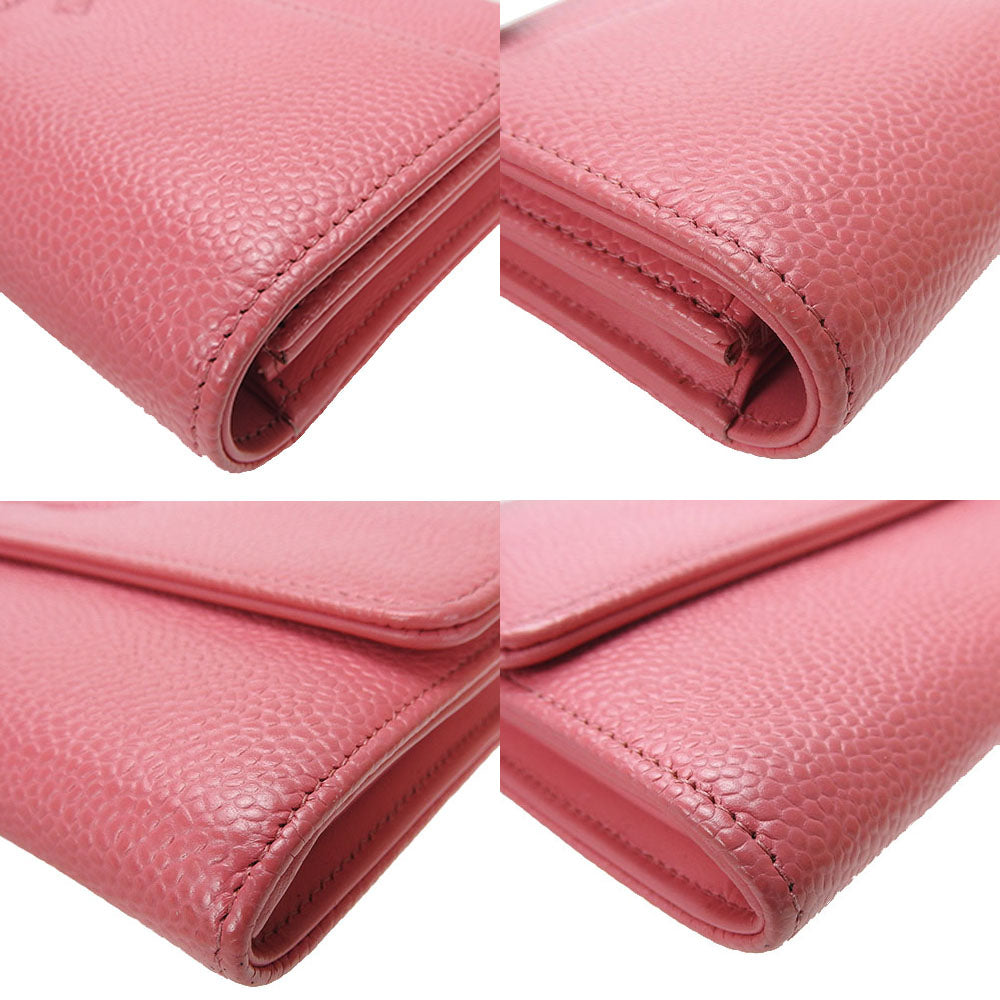 CHANEL Long Wallet Purse Caviar skin pink COCO Mark Women Used Authentic