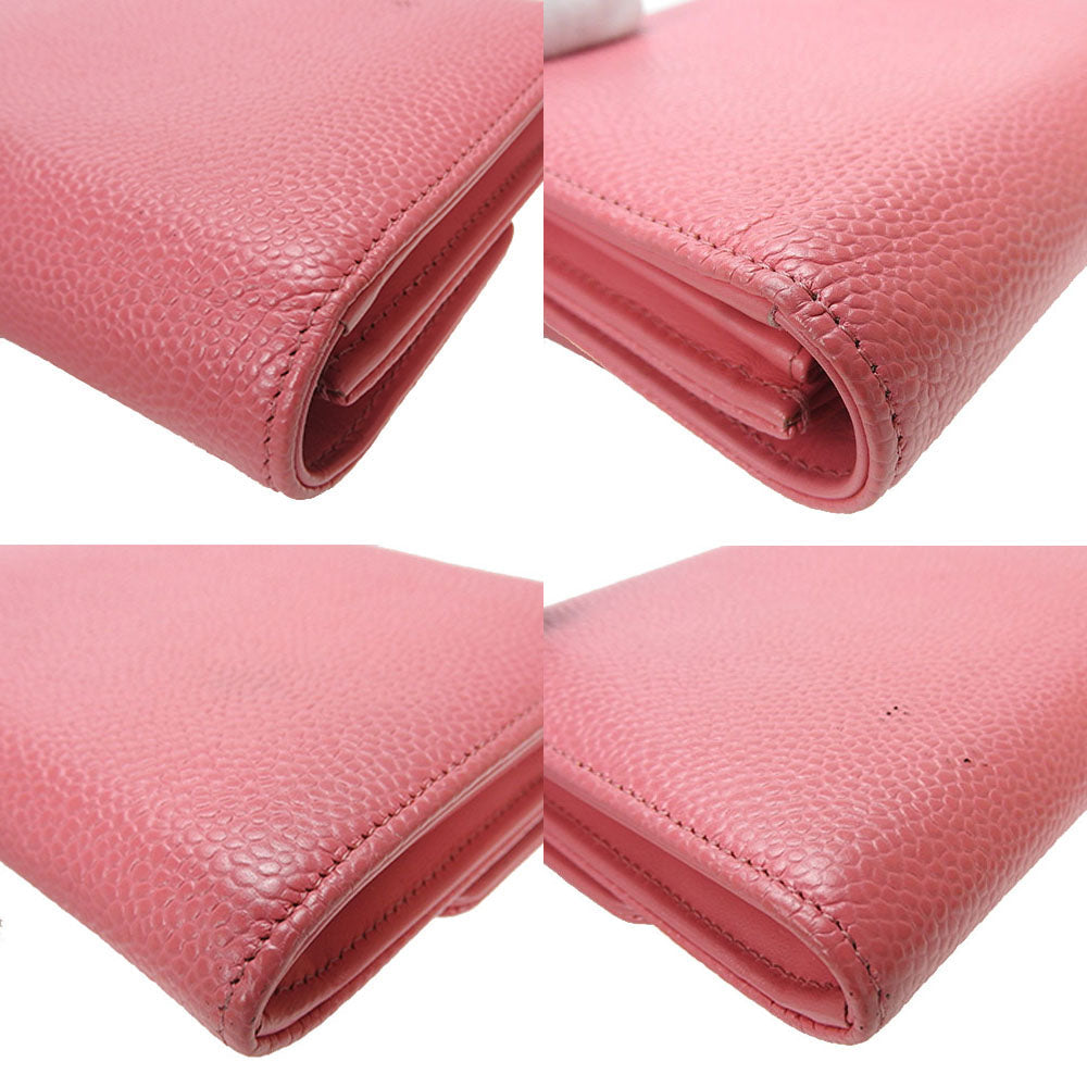CHANEL Long Wallet Purse Caviar skin pink COCO Mark Women Used Authentic