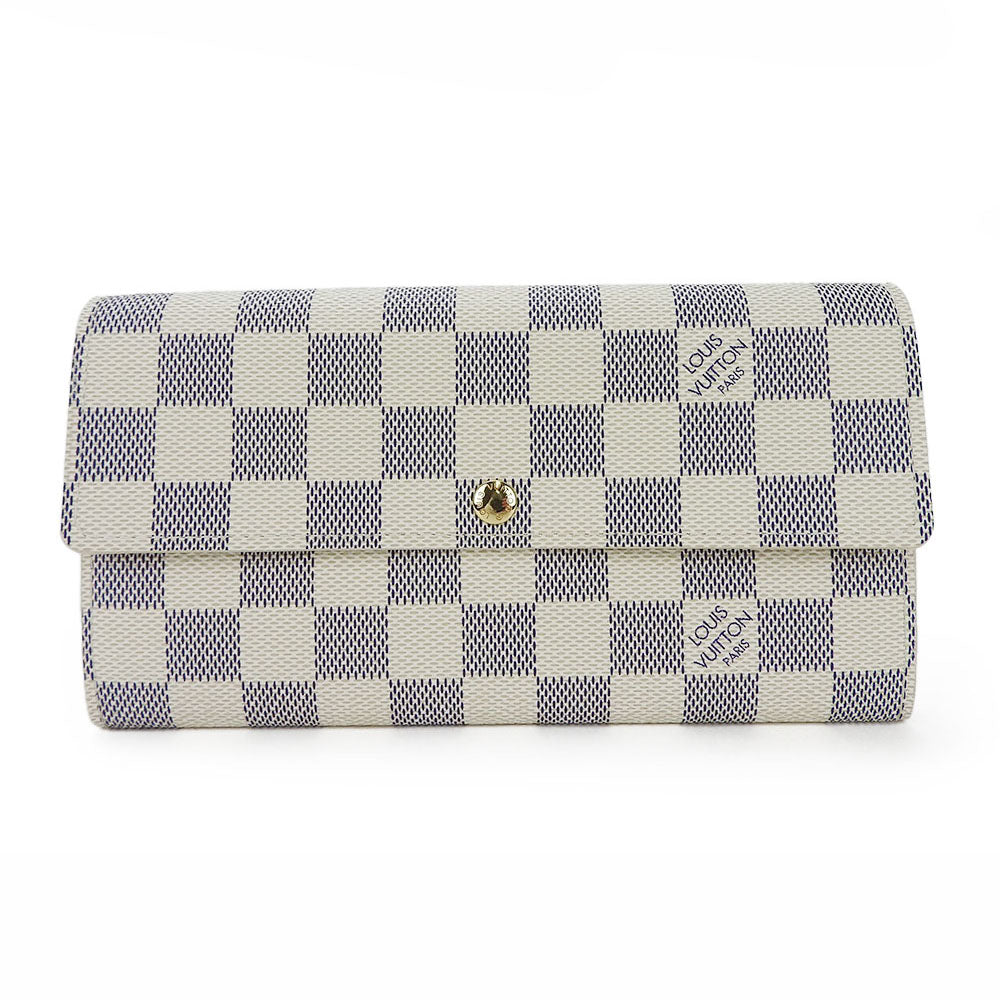 LOUIS VUITTON Long Wallet Purse N61735 Damier Azur white Portefeuille Sara Women Used Authentic