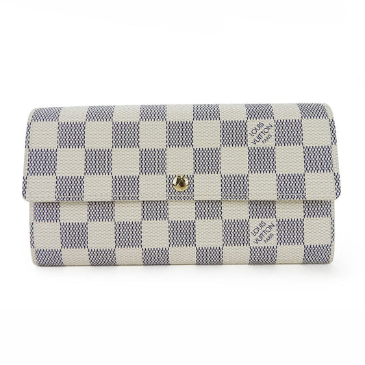 LOUIS VUITTON Long Wallet Purse N61735 Damier Azur white Portefeuille Sara Women Used Authentic