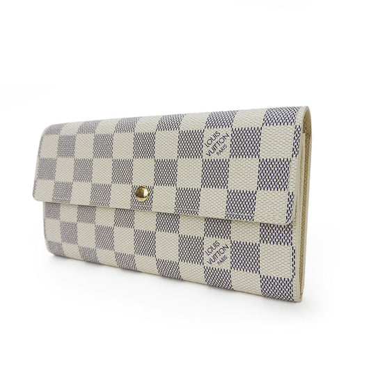 LOUIS VUITTON Long Wallet Purse N61735 Damier Azur white Portefeuille Sara Women Used Authentic