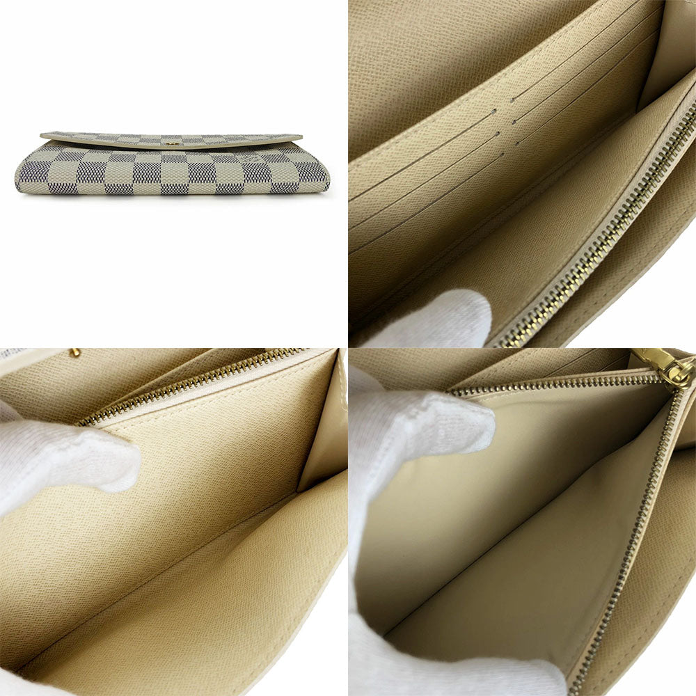 LOUIS VUITTON Long Wallet Purse N61735 Damier Azur white Portefeuille Sara Women Used Authentic