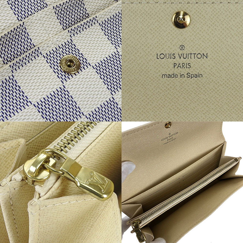 LOUIS VUITTON Long Wallet Purse N61735 Damier Azur white Portefeuille Sara Women Used Authentic