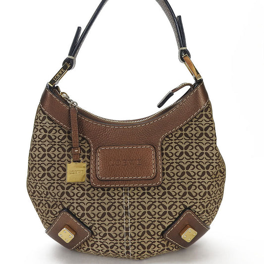 LOEWE Shoulder Bag Canvas, Leather Brown Women Used Authentic