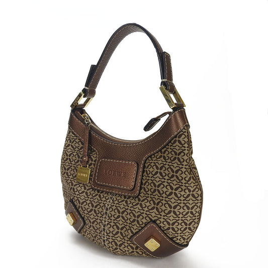 LOEWE Shoulder Bag Canvas, Leather Brown Women Used Authentic