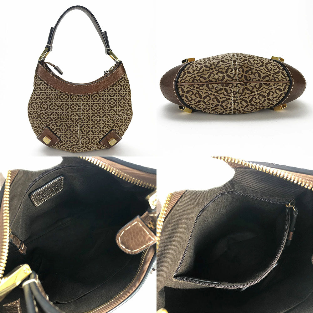LOEWE Shoulder Bag Canvas, Leather Brown Women Used Authentic