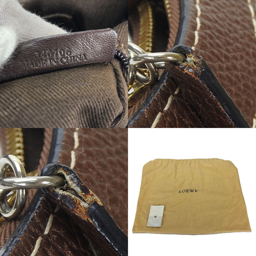 LOEWE Shoulder Bag Canvas, Leather Brown Women Used Authentic