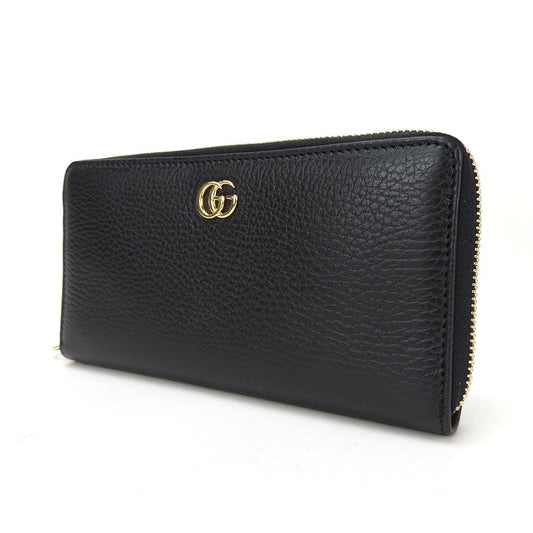 GUCCI Long Wallet Purse 456117 leather black GG Marmont Women Used Authentic
