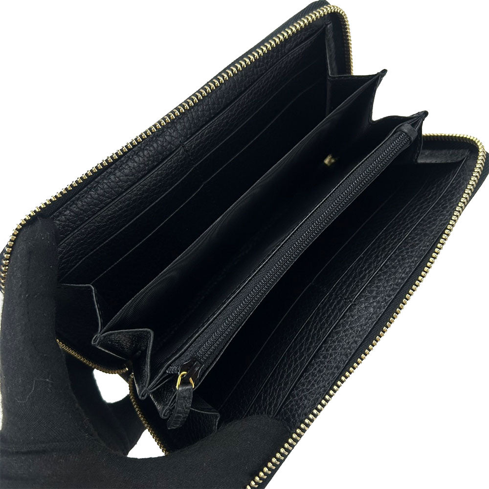 GUCCI Long Wallet Purse 456117 leather black GG Marmont Women Used Authentic