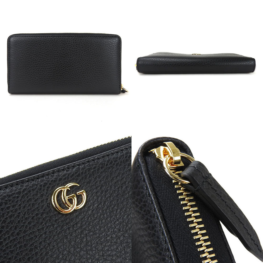 GUCCI Long Wallet Purse 456117 leather black GG Marmont Women Used Authentic