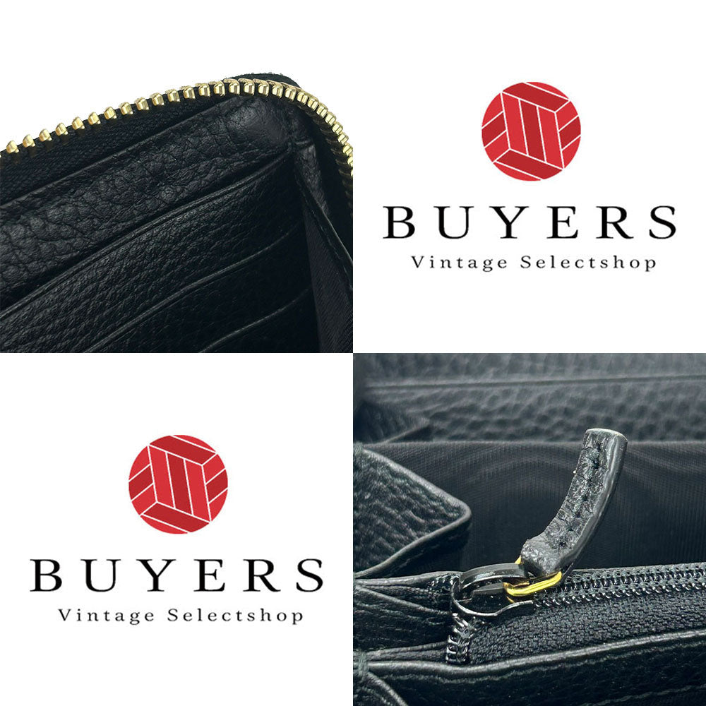 GUCCI Long Wallet Purse 456117 leather black GG Marmont Women Used Authentic