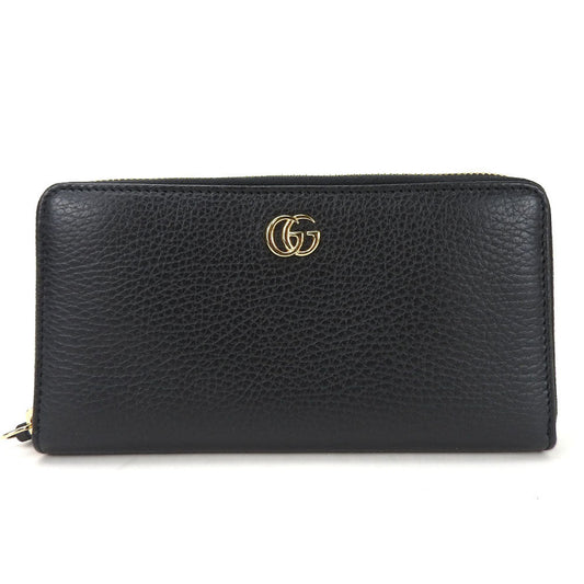 GUCCI Long Wallet Purse 456117 leather black GG Marmont Women Used Authentic