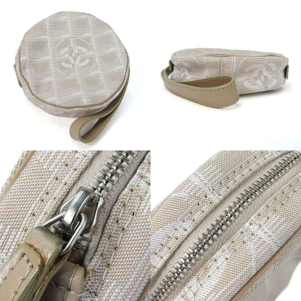 CHANEL Pouch Jacquard nylon beige New travel line Women Used Authentic