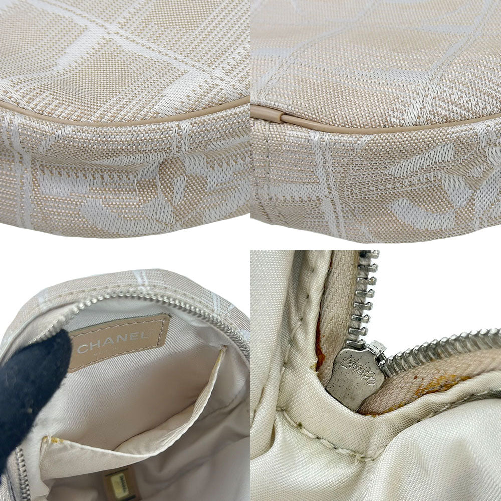 CHANEL Pouch Jacquard nylon beige New travel line Women Used Authentic