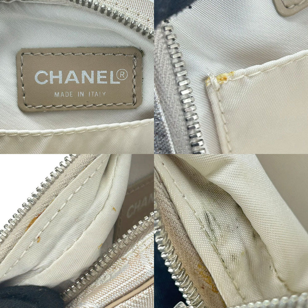 CHANEL Pouch Jacquard nylon beige New travel line Women Used Authentic