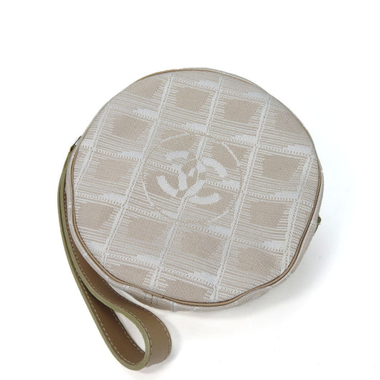CHANEL Pouch Jacquard nylon beige New travel line Women Used Authentic