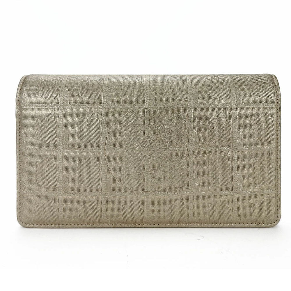 CHANEL Long Wallet Purse Jacquard nylon, leather gold New travel line Women Used Authentic