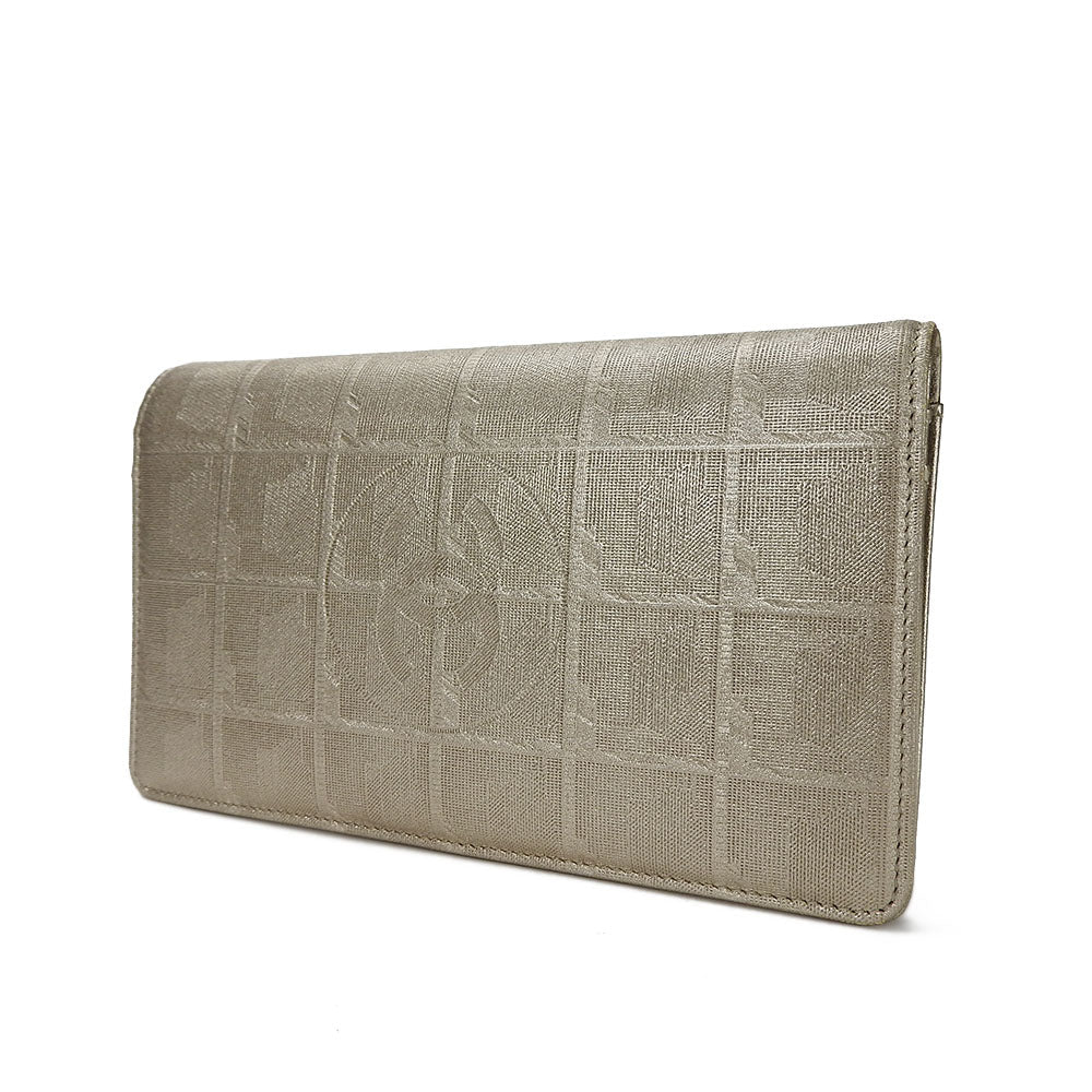 CHANEL Long Wallet Purse Jacquard nylon, leather gold New travel line Women Used Authentic