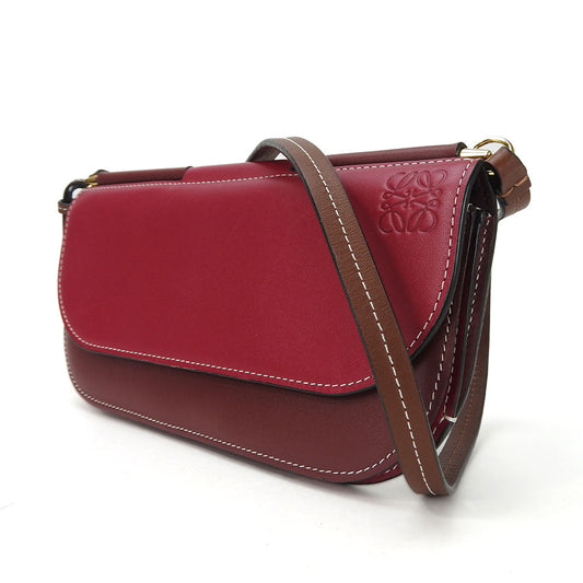 LOEWE Shoulder Bag leather Bordeaux anagram Women Used Authentic